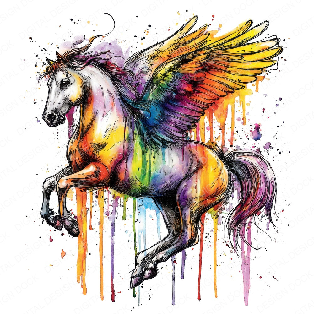 Neon Watercolour Pegasus fussy cut sheet in A4 format showing all 12 designs on one printable page