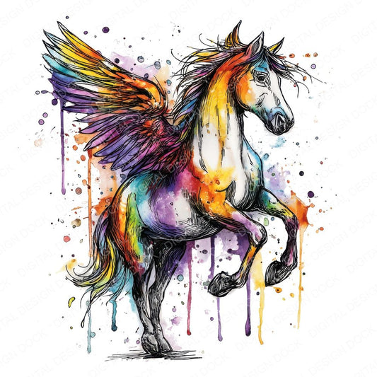 Neon Watercolour Pegasus Clipart Set (DDD006164)