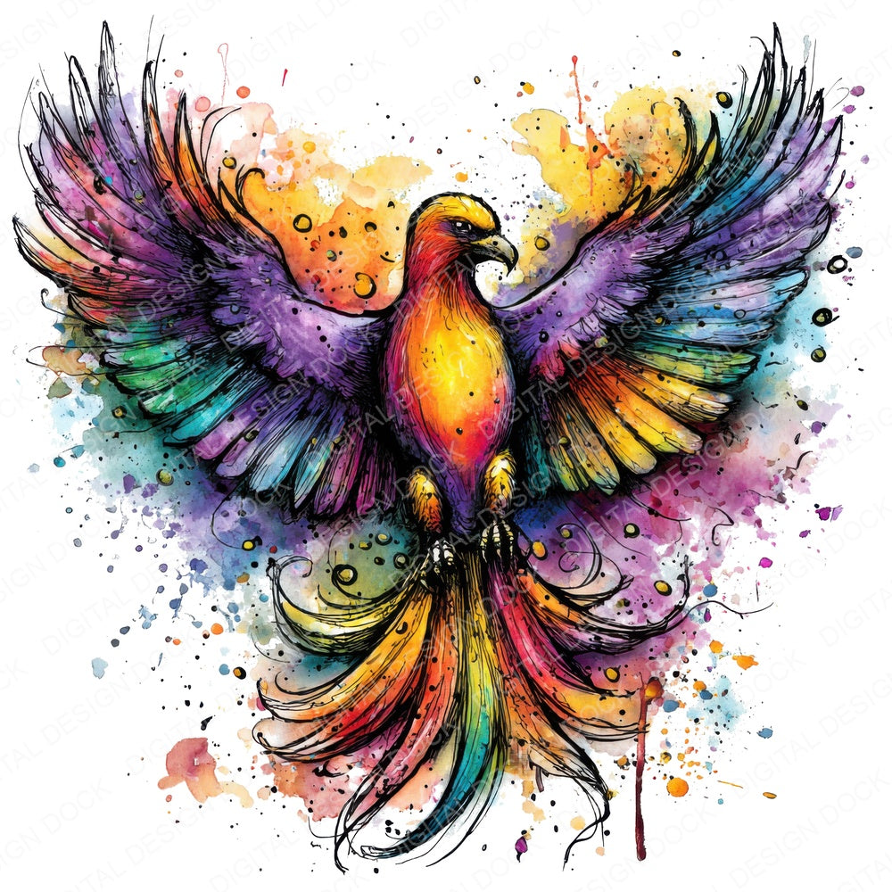 Neon Watercolour Phoenix Fussy Cut Sheets (DDD010541)