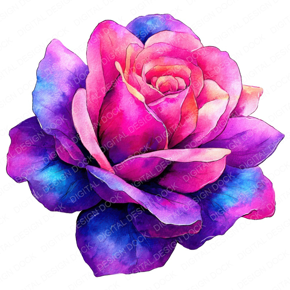Neon Watercolour Rose fussy cut sheet in A4 format showing all 12 designs on one printable page