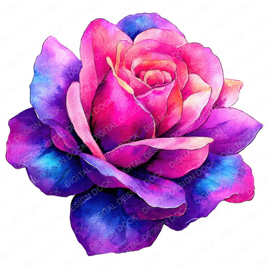 Neon Watercolour Rose fussy cut sheet in A4 format showing all 12 designs on one printable page
