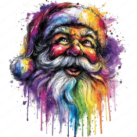 Neon Watercolour Santa fussy cut sheet in US Letter format showing all 12 designs on one printable page