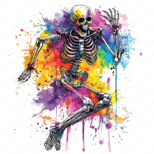 Neon Watercolour Skeleton fussy cut sheet in A4 format showing all 12 designs on one printable page