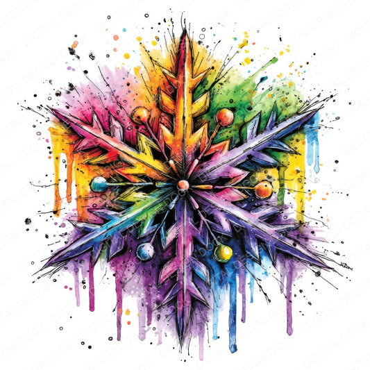 Neon Watercolour Snowflake fussy cut sheet in US Letter format showing all 12 designs on one printable page