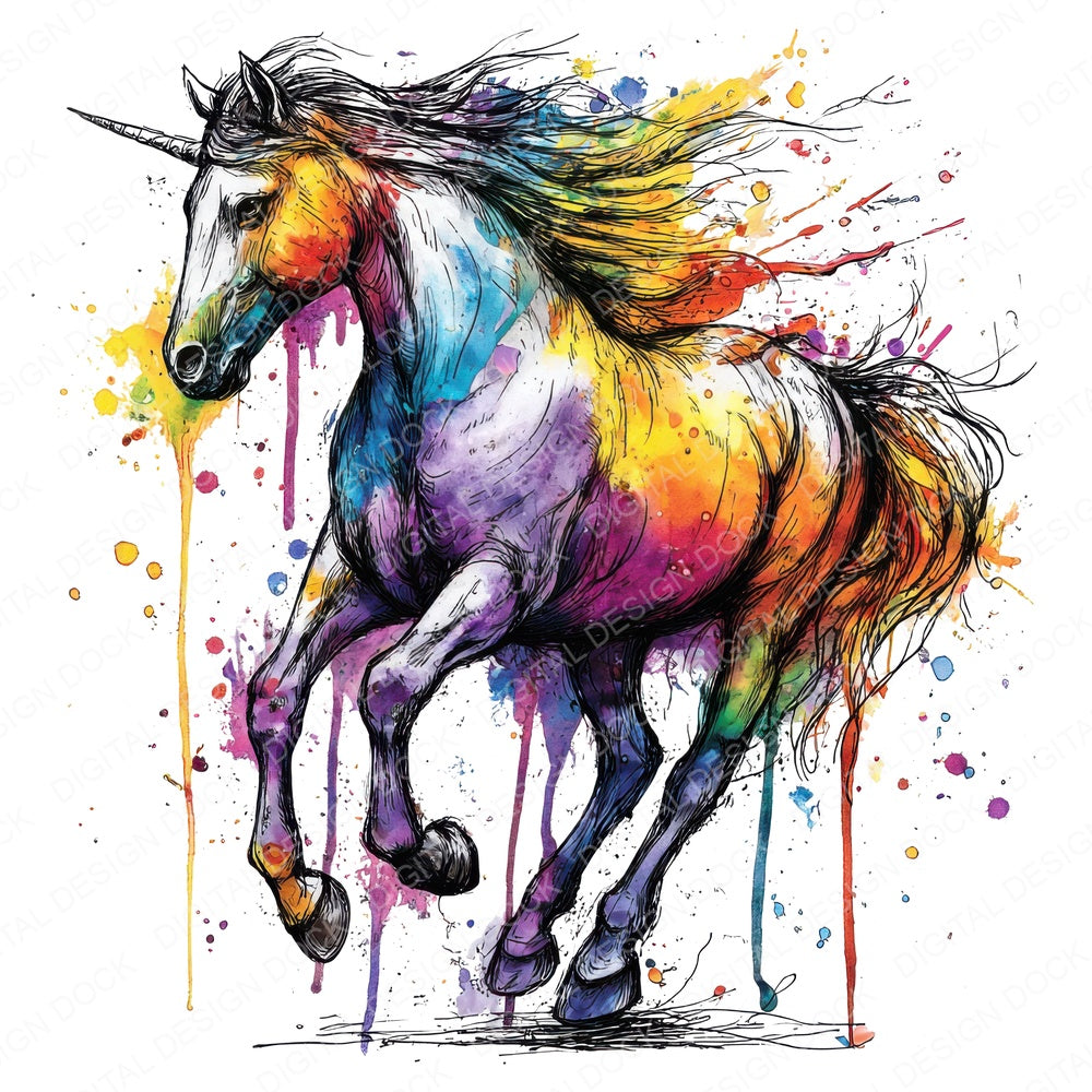 Neon Watercolour Unicorn fussy cut sheet in A4 format showing all 12 designs on one printable page