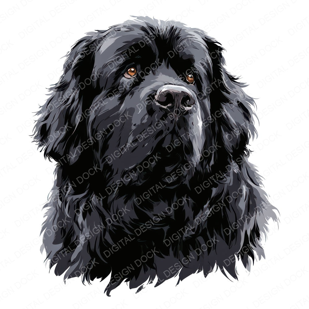 Single Newfoundland Watercolour Dog design shown full size, also included as clipart
