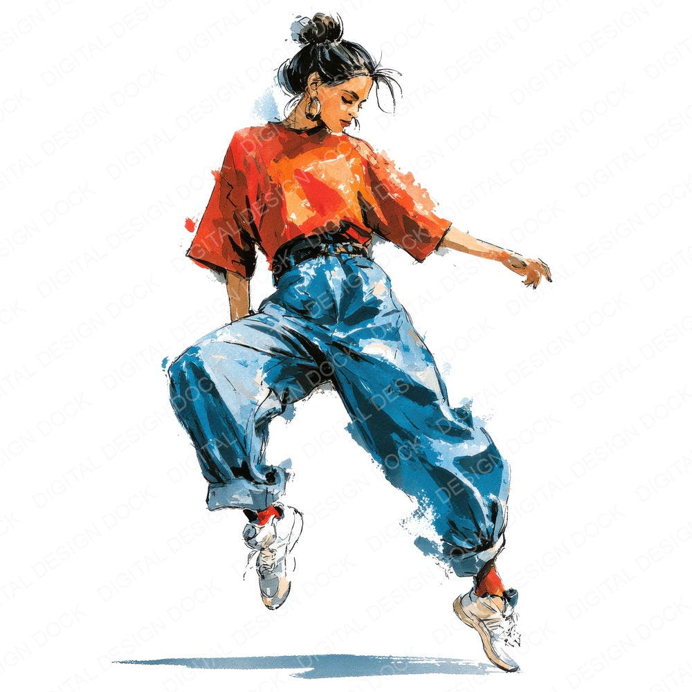 Ninties Dance Woman fussy cut sheet in US Letter format showing all 12 designs on one printable page