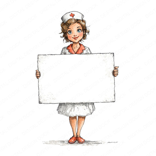 Nurse Character Holding Blank Banner fussy cut sheet in A4 format showing all 12 designs on one printable page