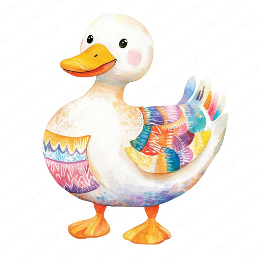 Nursery Watercolour Duck fussy cut sheet in A4 format showing all 12 designs on one printable page