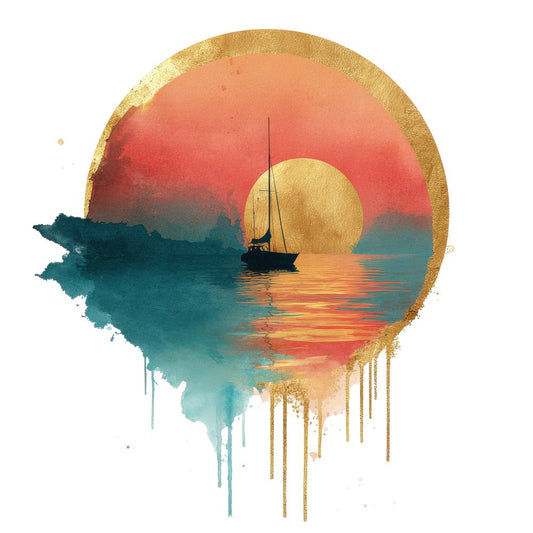 Ocean Sailboat Sunset Scene Clipart Set (DDD006186)