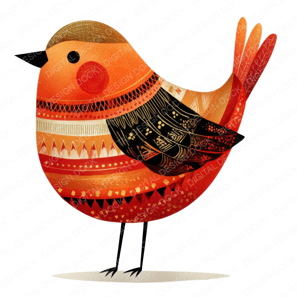 Ochre Folk Art Bird fussy cut sheet in A4 format showing all 12 designs on one printable page