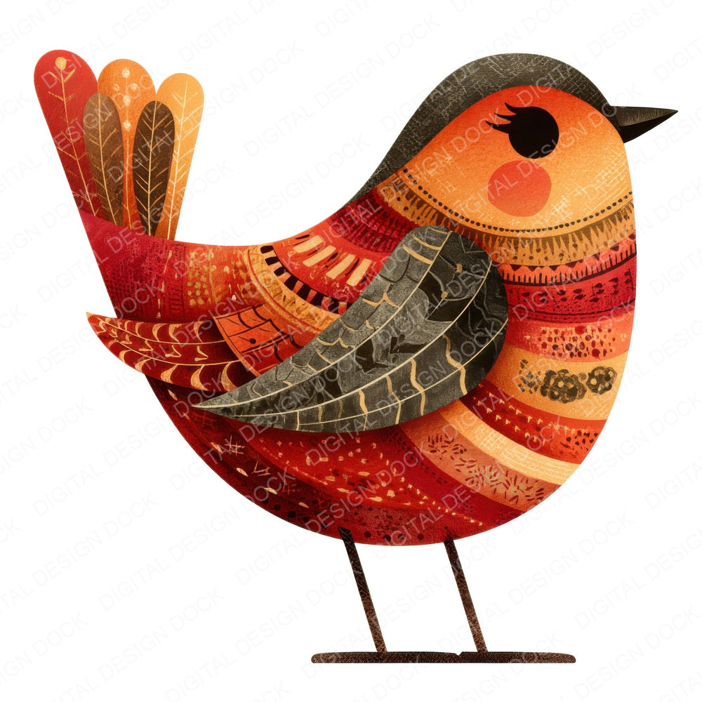 Ochre Folk Art Bird fussy cut sheet in US Letter format showing all 12 designs on one printable page