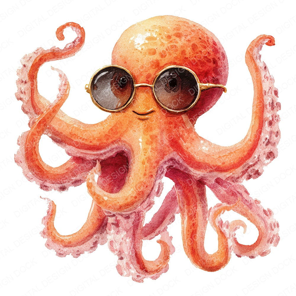 Octopus Wearing Sunglasses fussy cut sheet in A4 format showing all 12 designs on one printable page