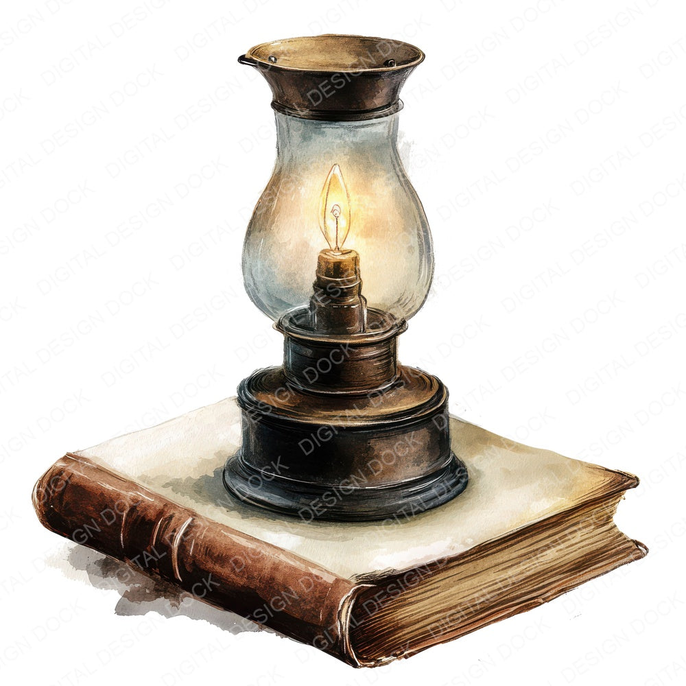 Oil Lamp on Book fussy cut sheet in A4 format showing all 12 designs on one printable page