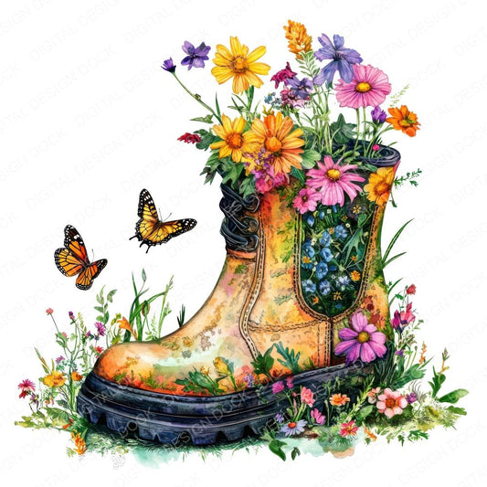 Old Boot in Wildflowers Clipart Set (DDD006196)