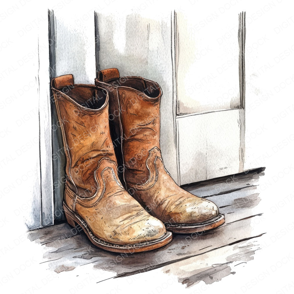 Old Boots at the Door fussy cut sheet in US Letter format showing all 12 designs on one printable page