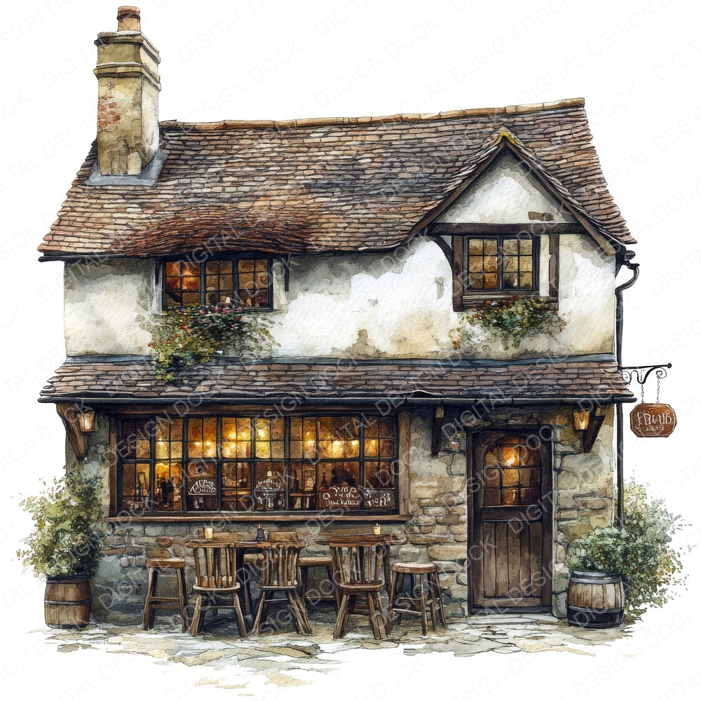Old English Pub Bar fussy cut sheet in A4 format showing all 12 designs on one printable page