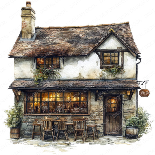 Old English Pub Bar fussy cut sheet in A4 format showing all 12 designs on one printable page