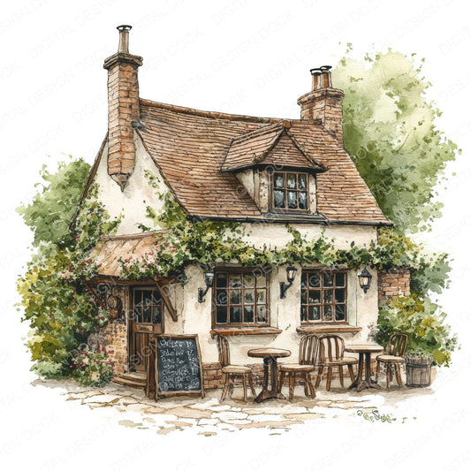 Old English Pub Bar fussy cut sheet in US Letter format showing all 12 designs on one printable page