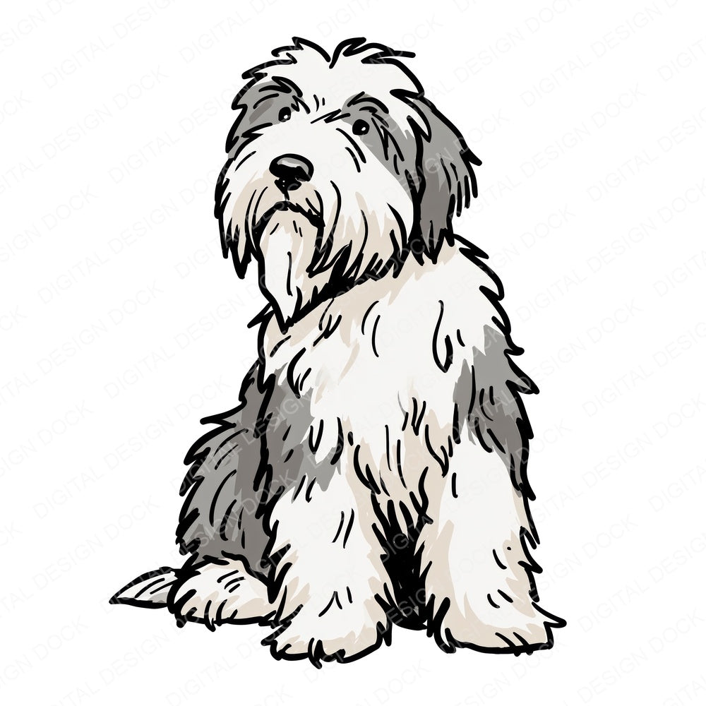 Another Old English Sheepdog Watercolour Dog clipart design shown full size