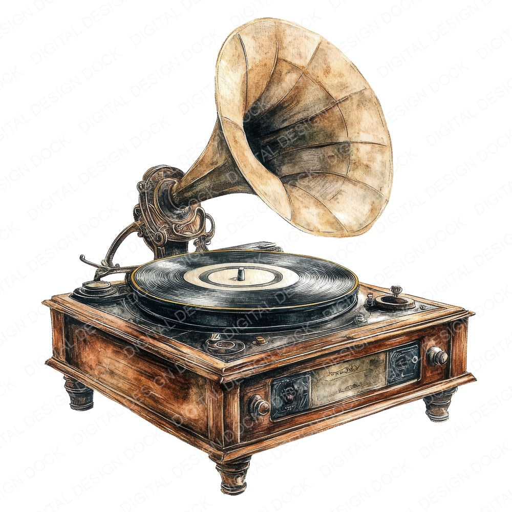 Old Fashioned Gramophone fussy cut sheet in A4 format showing all 12 designs on one printable page