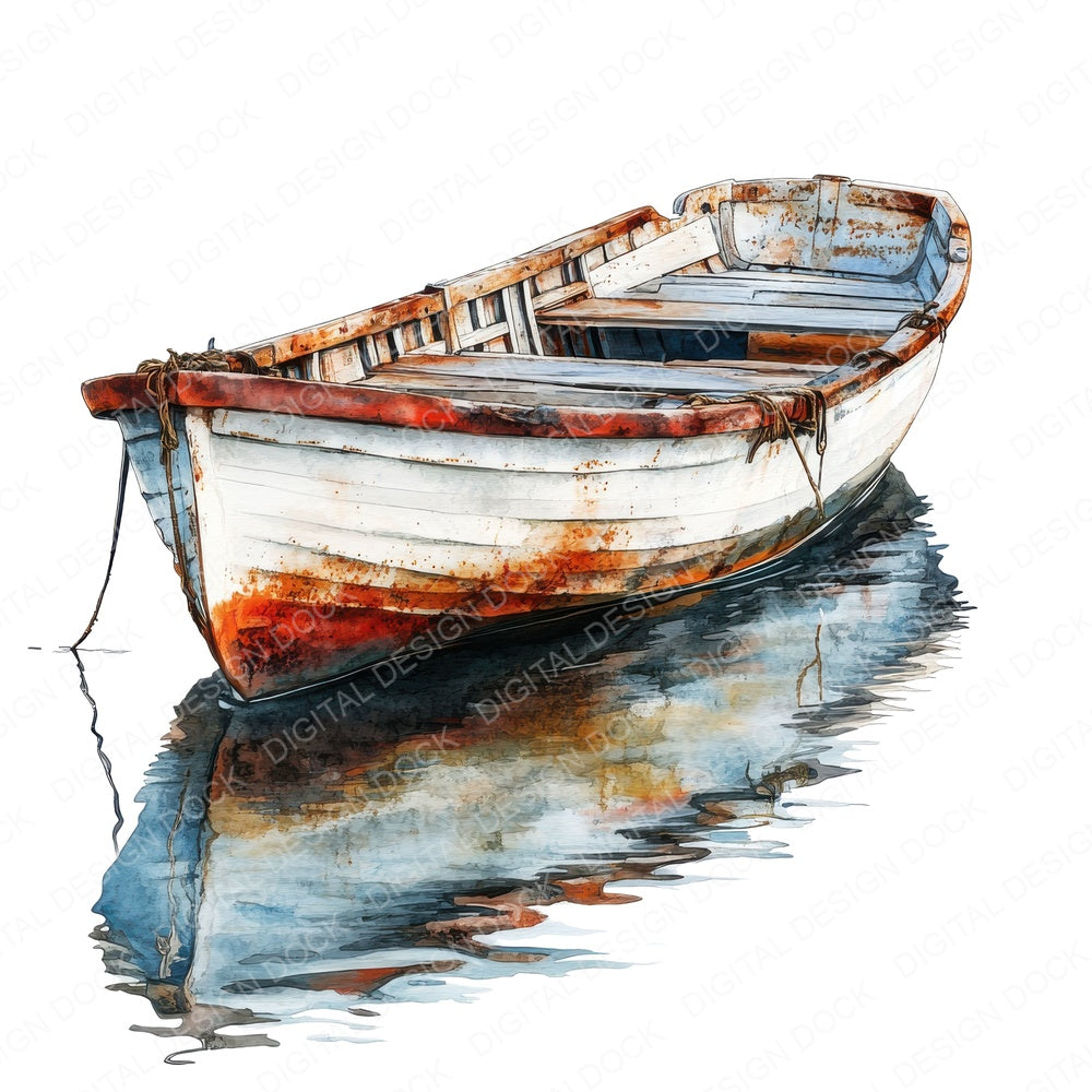 Old Fishing Boat fussy cut sheet in A4 format showing all 12 designs on one printable page