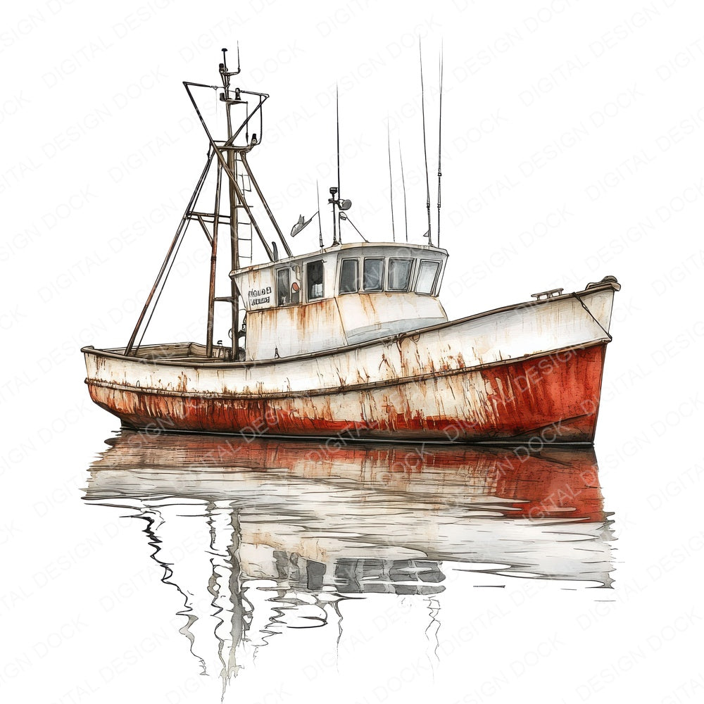 Old Fishing Boat fussy cut sheet in US Letter format showing all 12 designs on one printable page