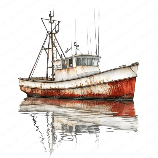 Old Fishing Boat fussy cut sheet in US Letter format showing all 12 designs on one printable page