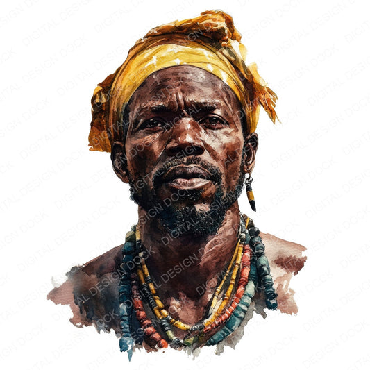 Older African Man Portrait fussy cut sheet in A4 format showing all 12 designs on one printable page