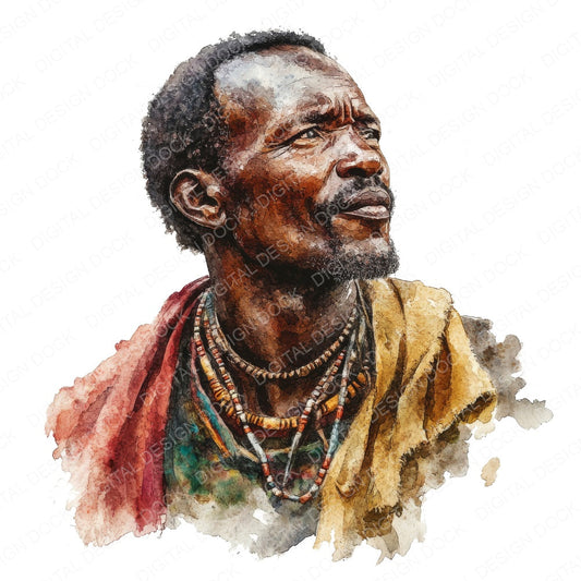 Older African Man Portrait fussy cut sheet in US Letter format showing all 12 designs on one printable page
