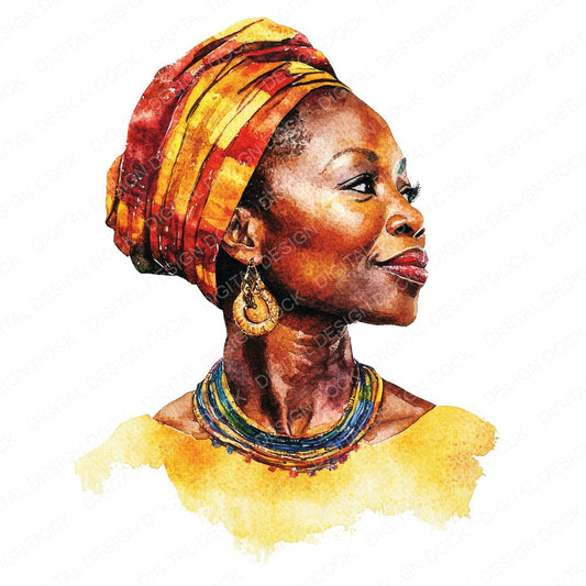 Older African Woman fussy cut sheet in A4 format showing all 12 designs on one printable page