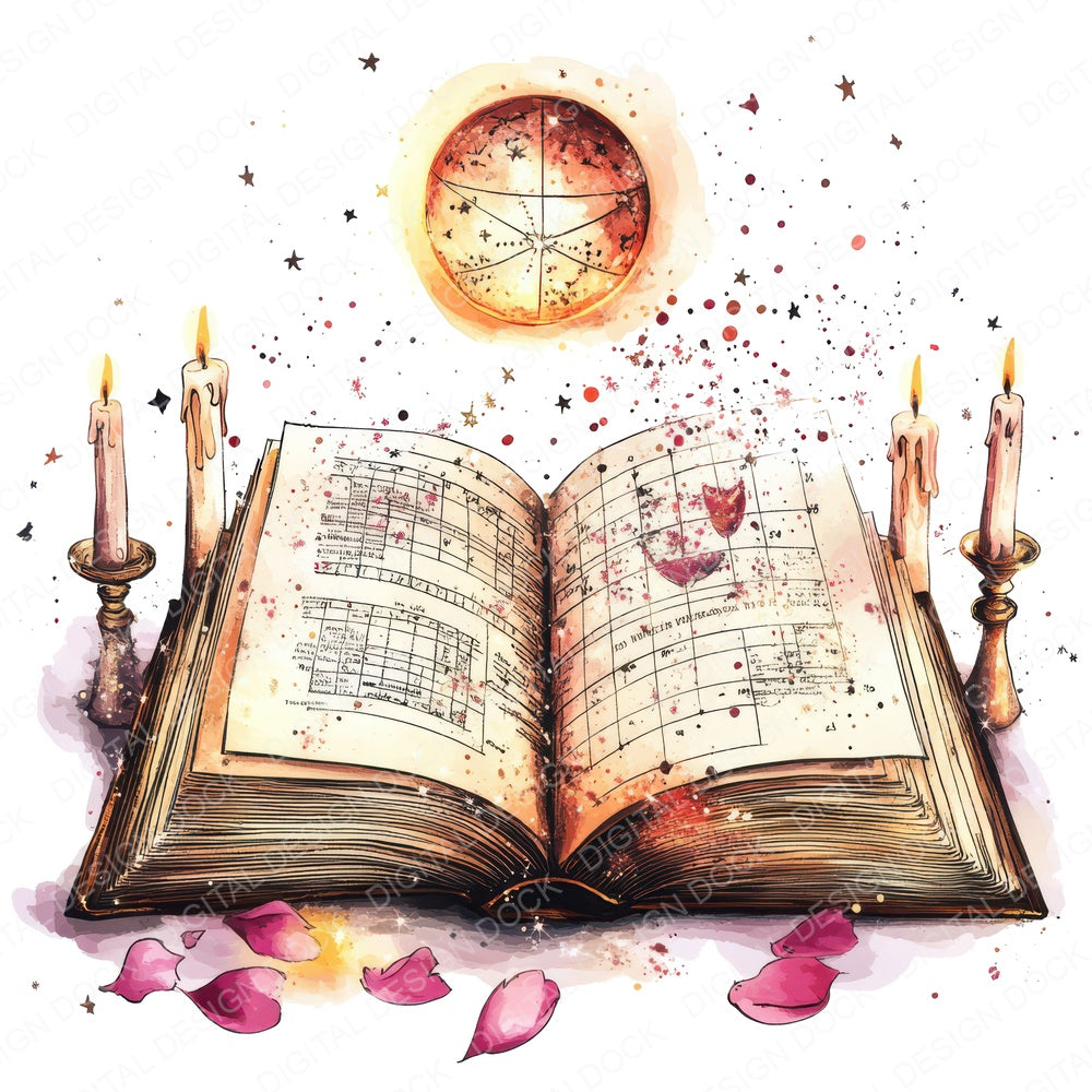 Open Astrology Book fussy cut sheet in A4 format showing all 12 designs on one printable page