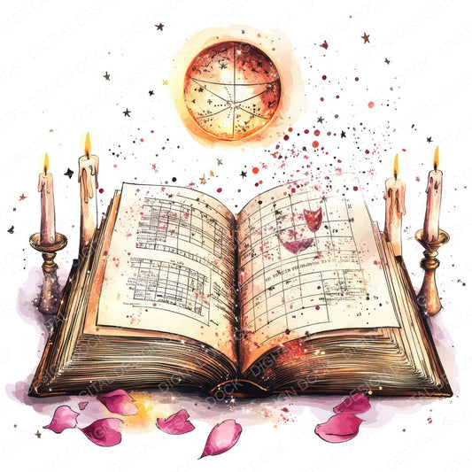 Open Astrology Book fussy cut sheet in A4 format showing all 12 designs on one printable page