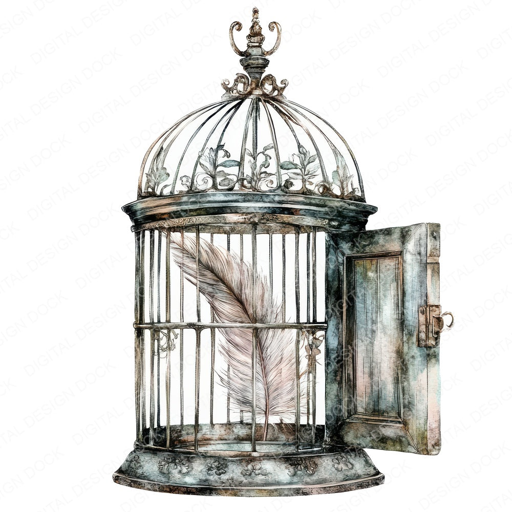 Open Birdcage with Feather fussy cut sheet in A4 format showing all 12 designs on one printable page