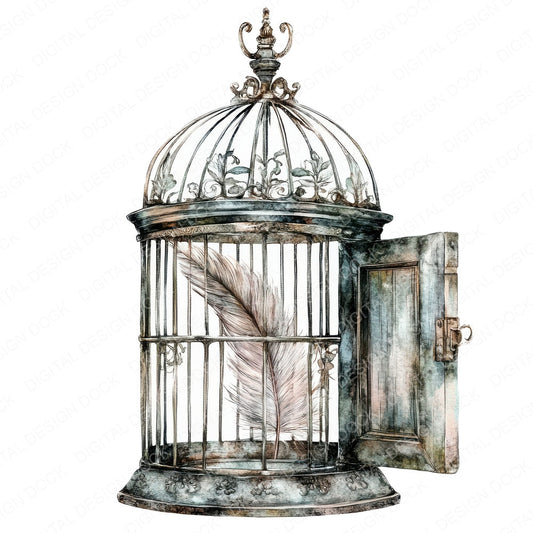 Open Birdcage with Feather fussy cut sheet in A4 format showing all 12 designs on one printable page