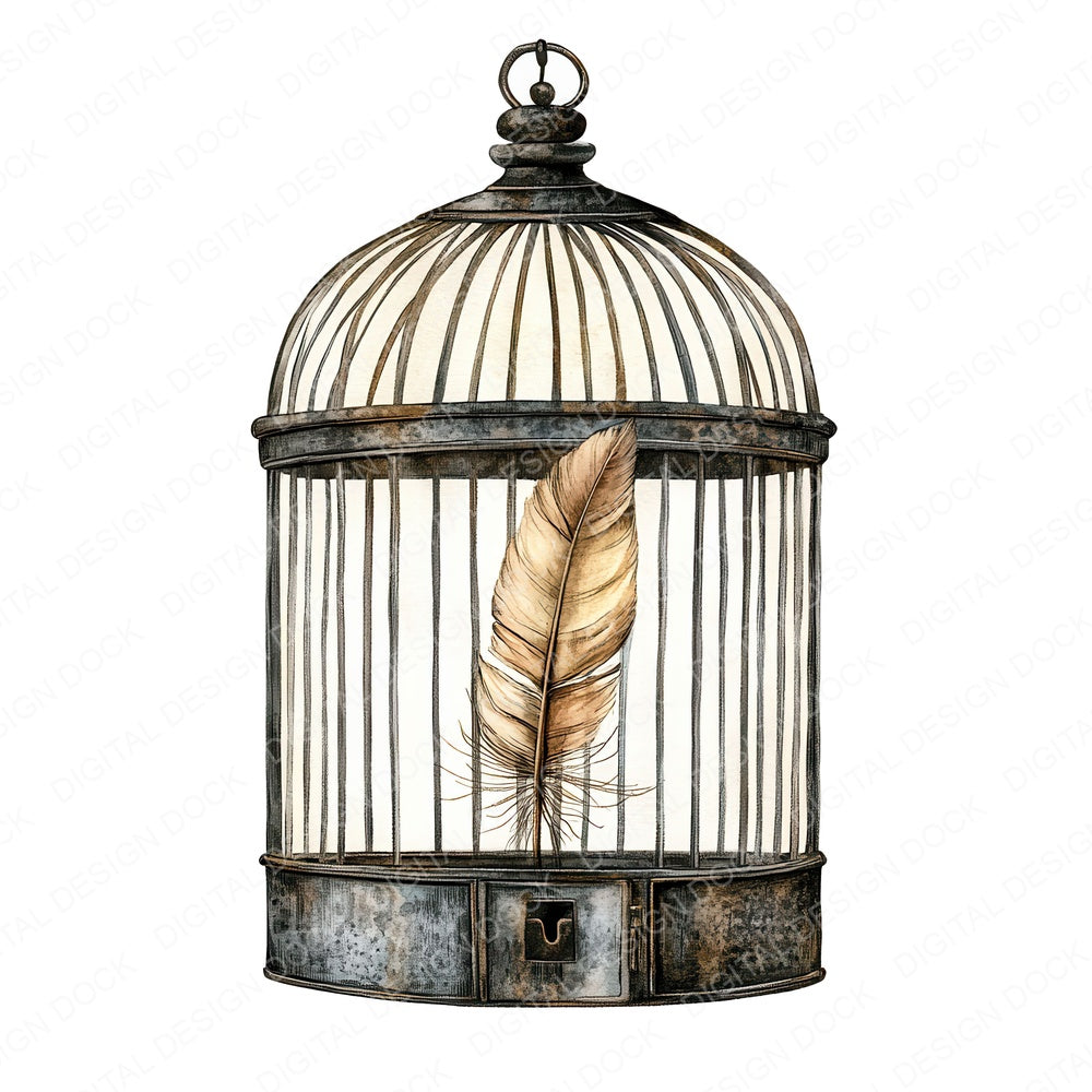 Open Birdcage with Feather fussy cut sheet in US Letter format showing all 12 designs on one printable page