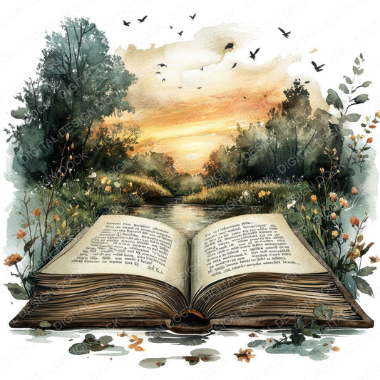 Open Book Magical Landscape A fussy cut sheet in US Letter format showing all 12 designs on one printable page