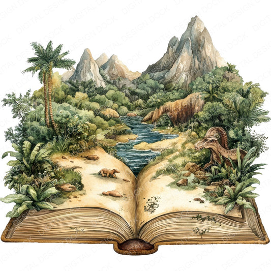 Open Book Prehistoric fussy cut sheet in A4 format showing all 12 designs on one printable page