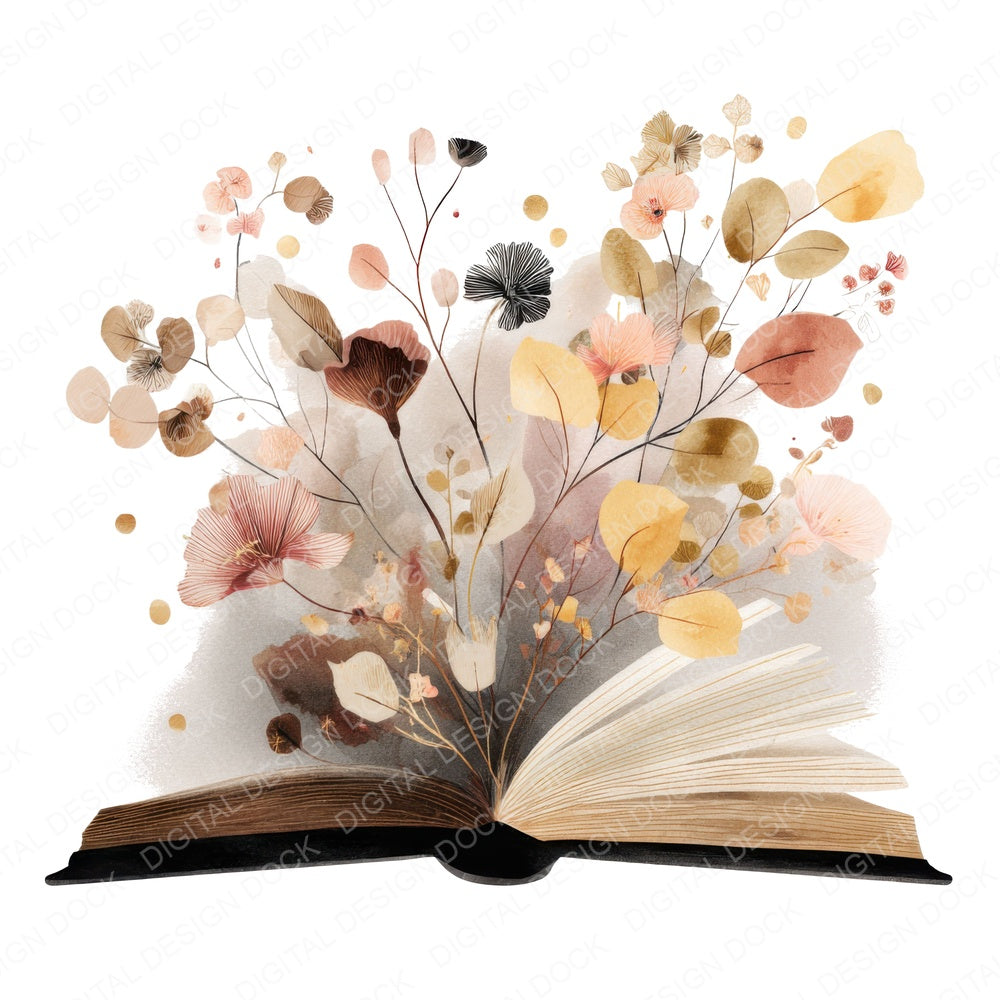 Open Book with Flowers fussy cut sheet in A4 format showing all 12 designs on one printable page