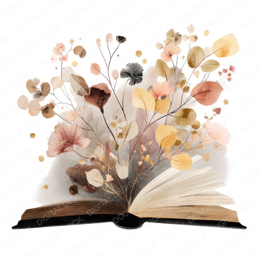 Open Book with Flowers fussy cut sheet in A4 format showing all 12 designs on one printable page