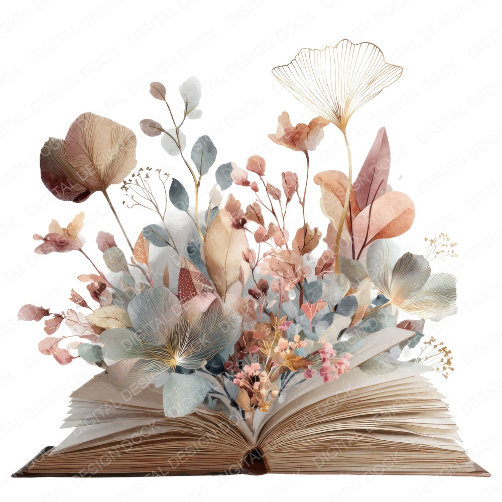 Open Book with Flowers fussy cut sheet in US Letter format showing all 12 designs on one printable page