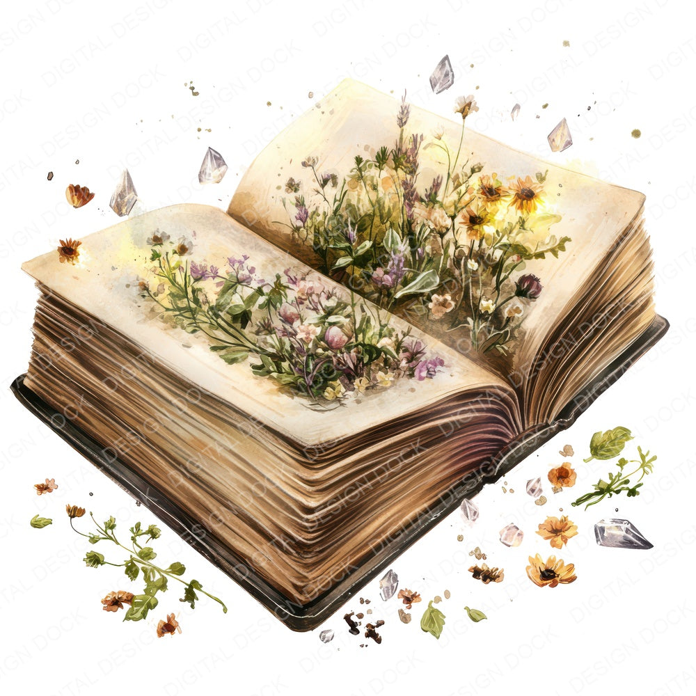 Open Spellbook with Crystals fussy cut sheet in A4 format showing all 12 designs on one printable page