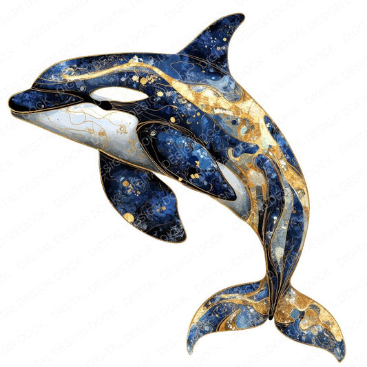 Orca Whale Baroque Blue and Gold Clipart Set (DDD006217)