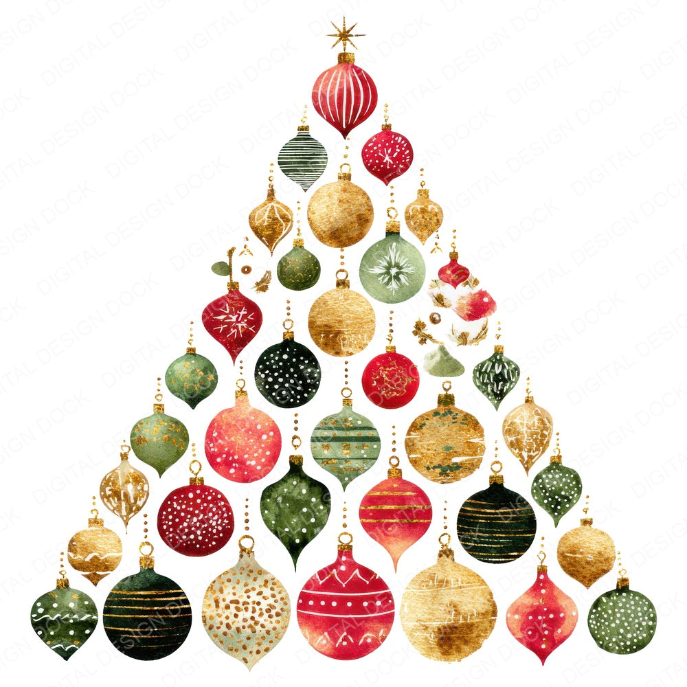 Ornament Christmas Tree fussy cut sheet in US Letter format showing all 12 designs on one printable page