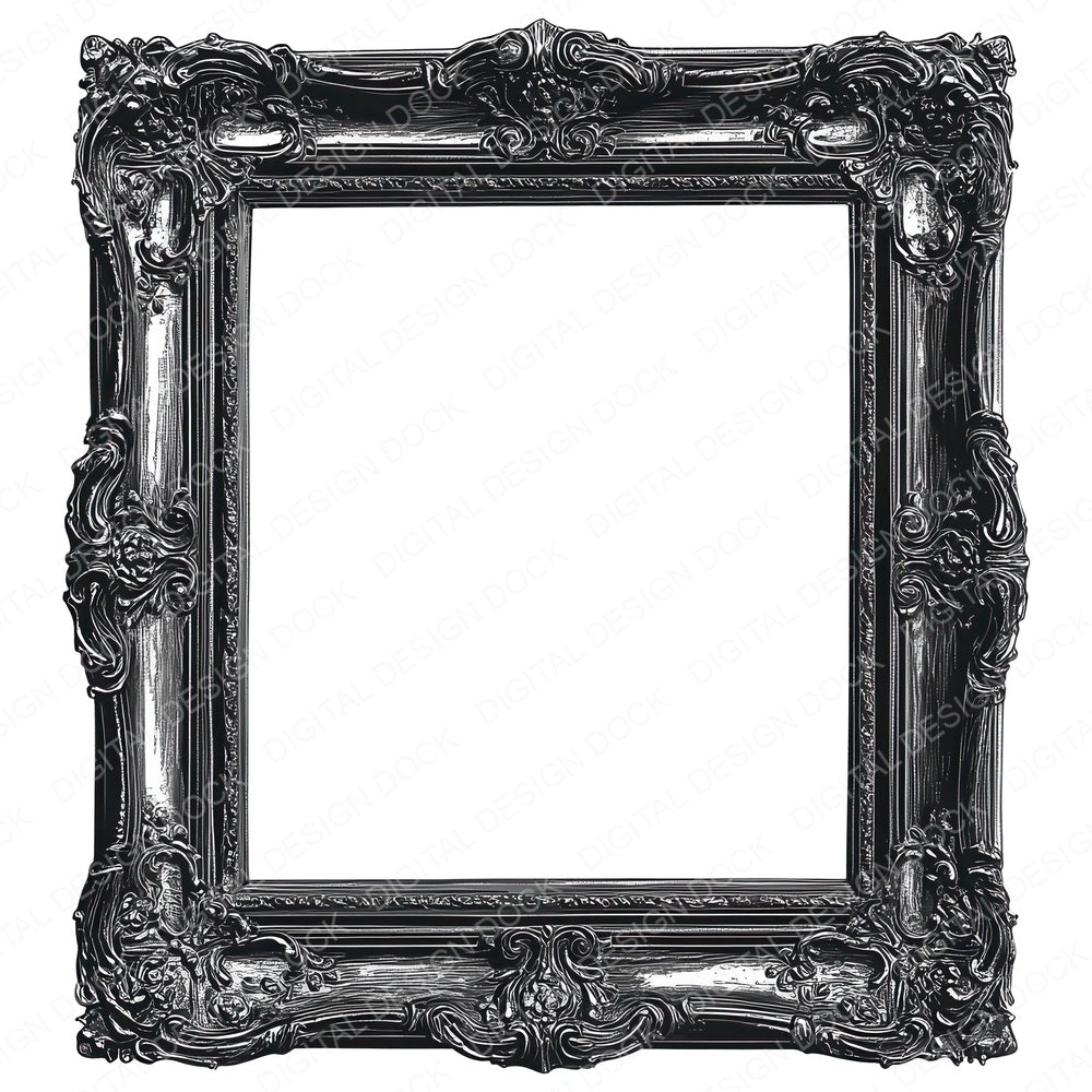 Ornate Black Picture Frame fussy cut sheet in A4 format showing all 12 designs on one printable page