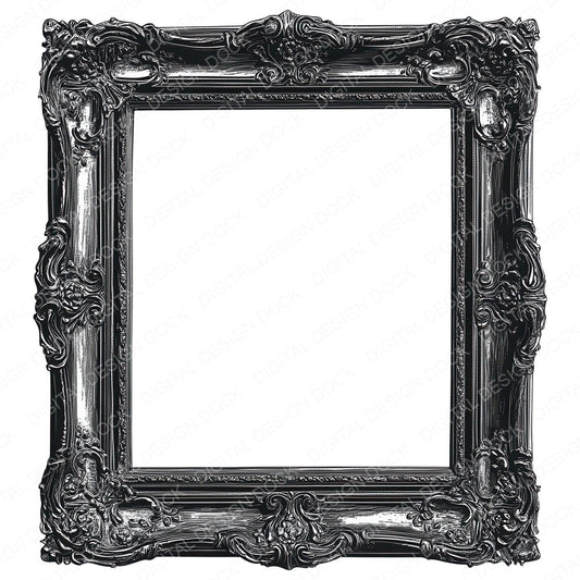 Ornate Black Picture Frame fussy cut sheet in A4 format showing all 12 designs on one printable page