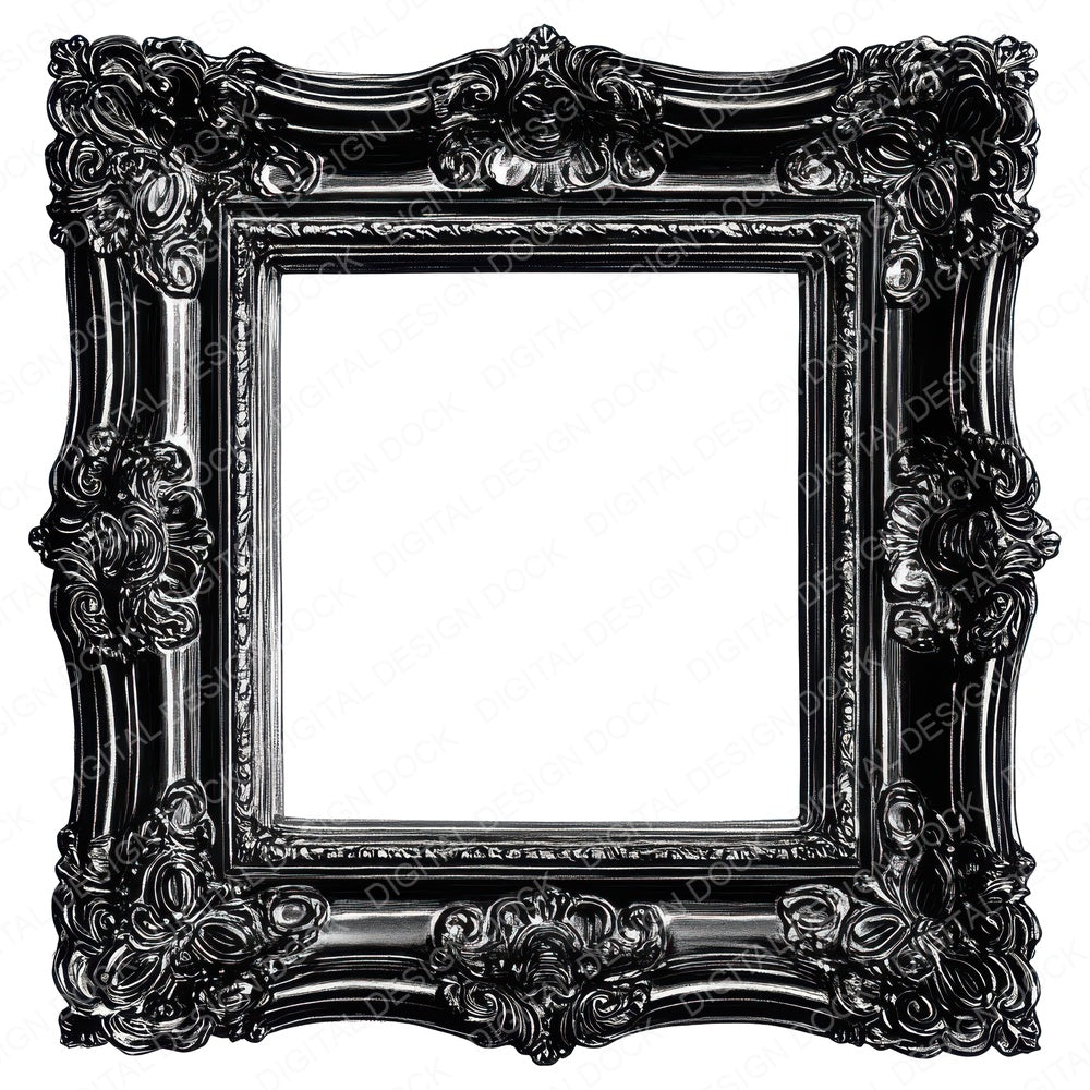 Ornate Black Picture Frame fussy cut sheet in US Letter format showing all 12 designs on one printable page