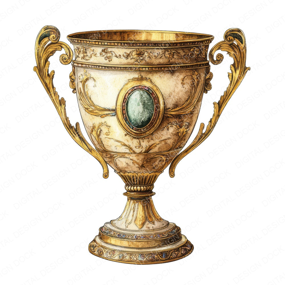 Ornate Gold Trophy fussy cut sheet in US Letter format showing all 12 designs on one printable page