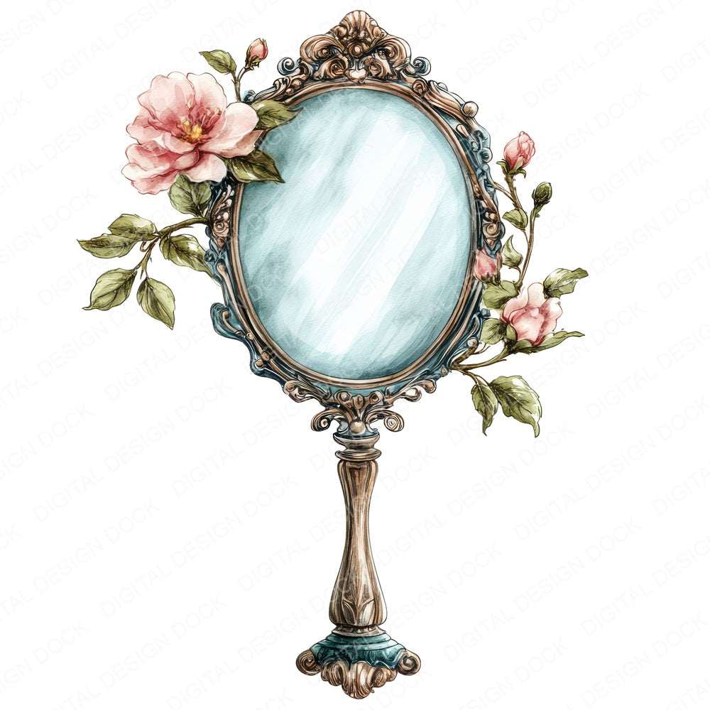 Ornate Mirror with Flowers fussy cut sheet in A4 format showing all 12 designs on one printable page