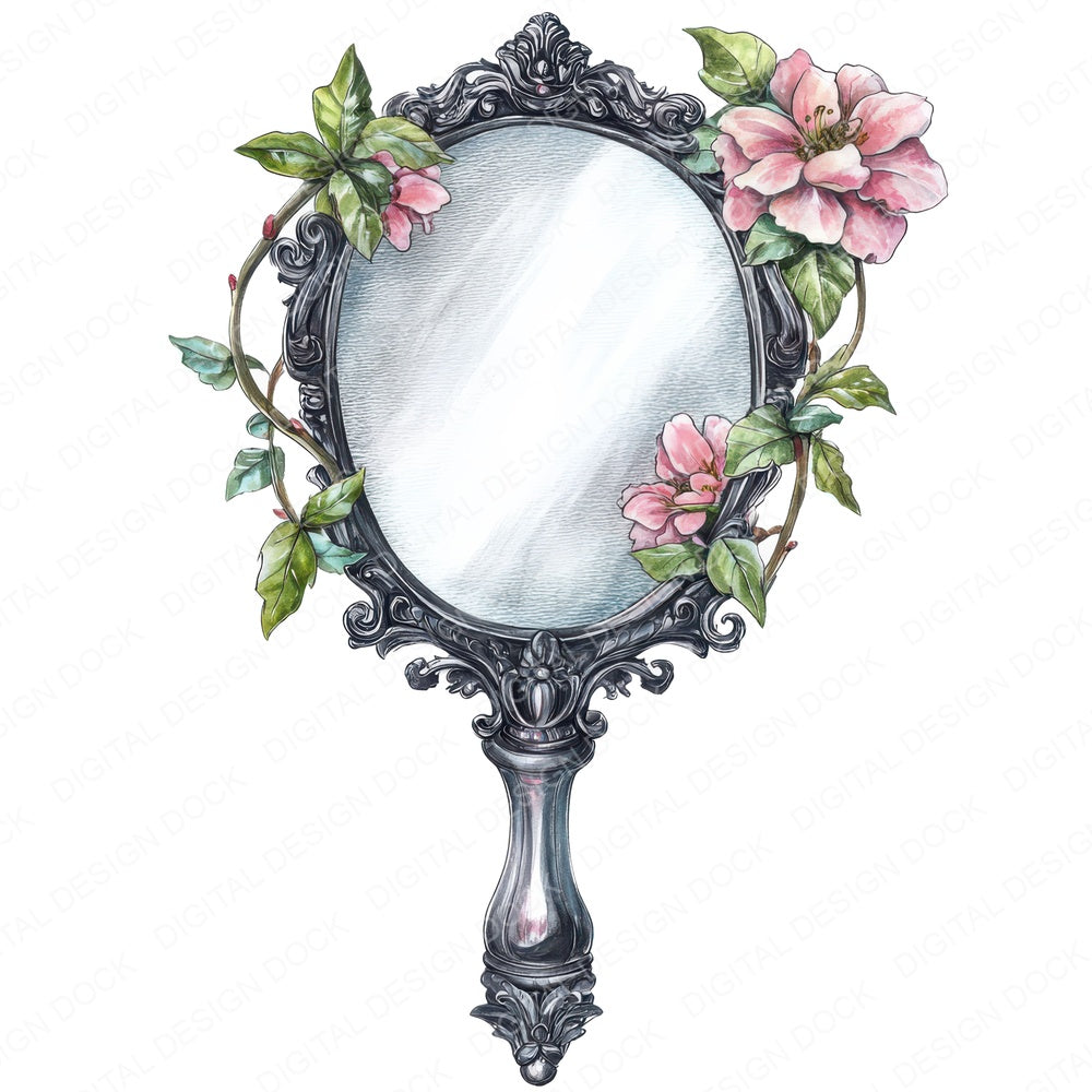 Ornate Mirror with Flowers fussy cut sheet in US Letter format showing all 12 designs on one printable page